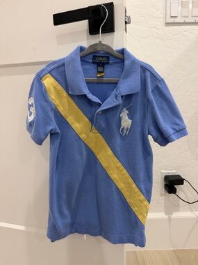 Polo by Ralph Lauren Blue Polo with Yellow Diagonal Stripe